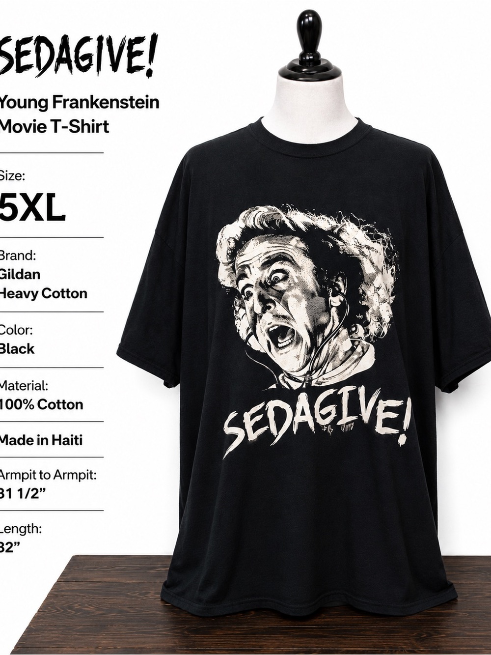 Young Frankenstein Sedagive Graphic Tee 5XL Black Horror Movie Shirt